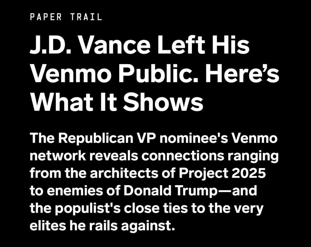 J.D. Vance Left His Venmo Public. Here’s What It Shows